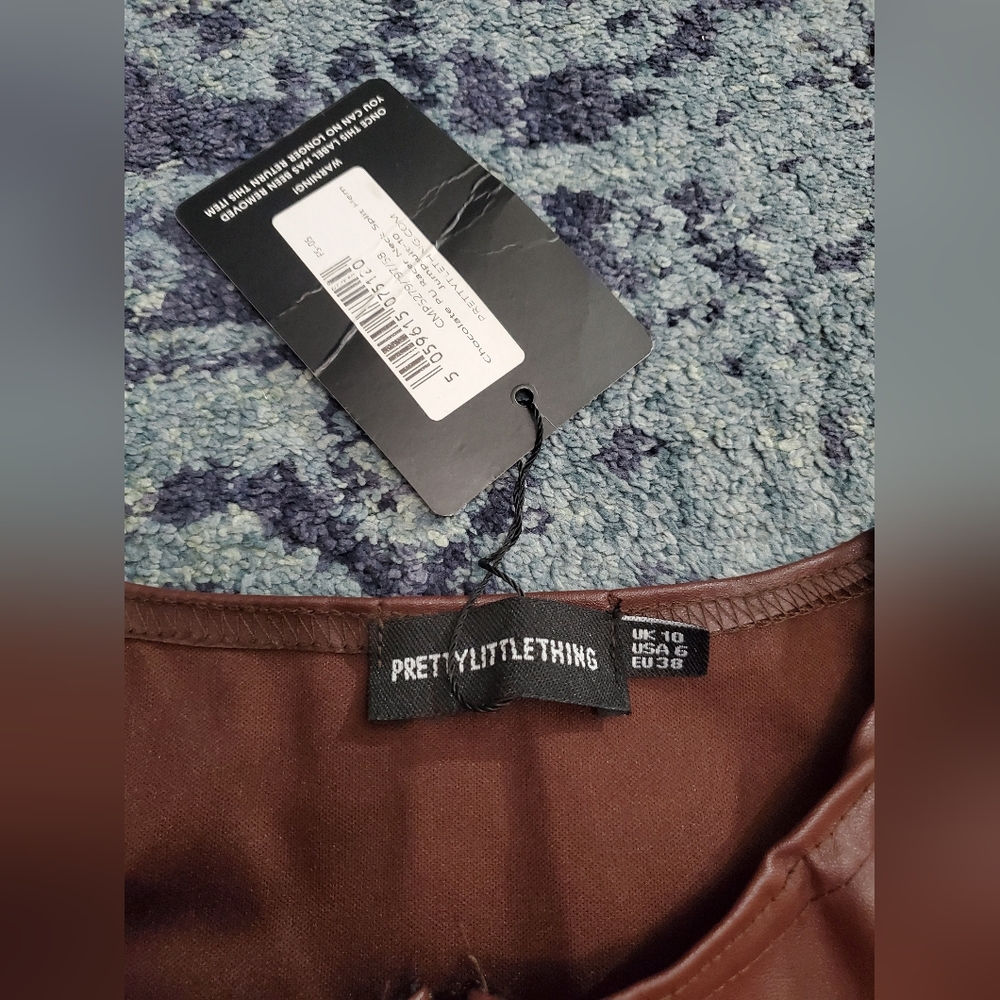 PRETTY LITTLE THING Faux Leather Brown Sleeveless Jumpsuit - Picture 8 of 10